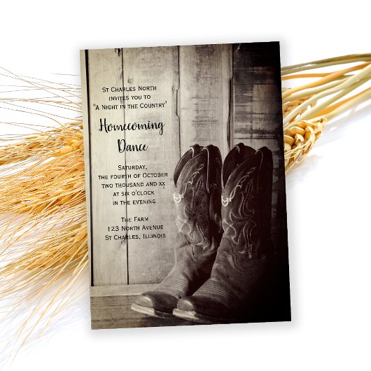 Rustic Cowboy Boots Homecoming Dance Kaart