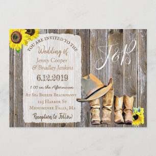 Rustic Cowboy Boots, Lace en Sunflower Wedding Kaart