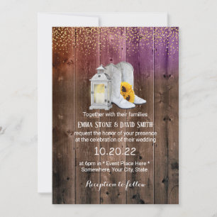Rustic Cowboy Boots Lantern Gold Confetti Wedding Kaart
