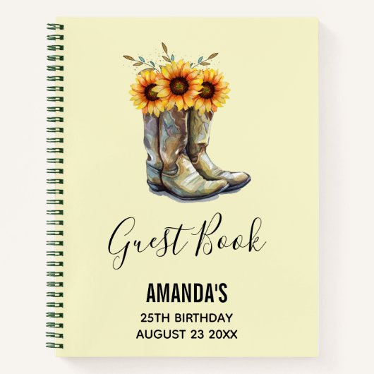 Rustic Cowboy Boots met Sunflower Guest Book Notitieboek (Voorkant)