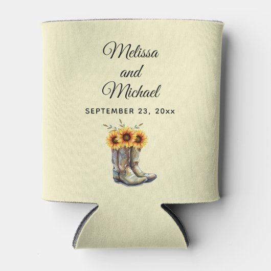 Rustic Cowboy Boots met Sunflower Wedding Blikjeskoeler (Voorkant)