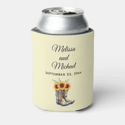 Rustic Cowboy Boots met Sunflower Wedding Blikjeskoeler (Blikje Achterkant)