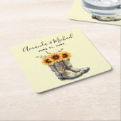Rustic Cowboy Boots met Sunflower Wedding Kartonnen Onderzetters (Schuin)