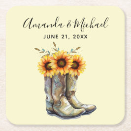 Rustic Cowboy Boots met Sunflower Wedding Kartonnen Onderzetters