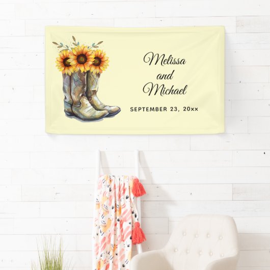 Rustic Cowboy Boots met Sunflower Wedding Spandoek (Insitu)