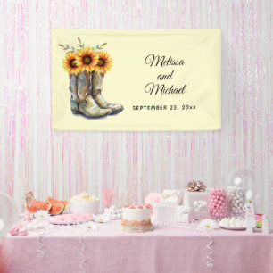 Rustic Cowboy Boots met Sunflower Wedding Spandoek