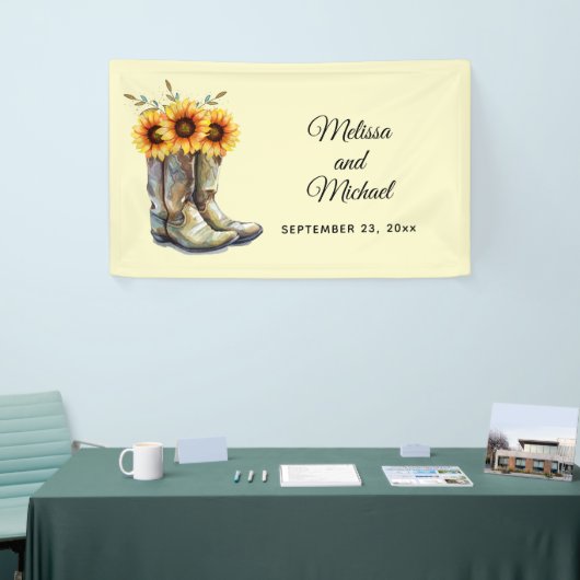 Rustic Cowboy Boots met Sunflower Wedding Spandoek (Beurs)