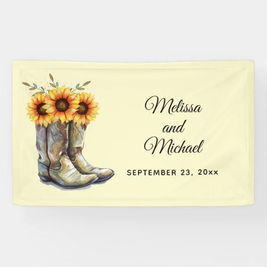 Rustic Cowboy Boots met Sunflower Wedding Spandoek (Horizontaal)