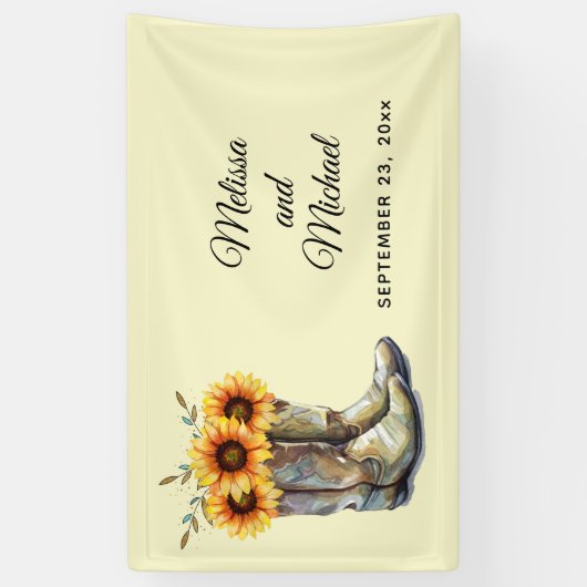 Rustic Cowboy Boots met Sunflower Wedding Spandoek (Verticaal)
