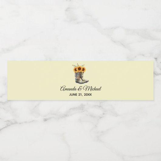 Rustic Cowboy Boots met Sunflower Wedding Waterfles Etiket (Enkel label)