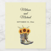 Rustic Cowboy Boots met Sunflower Wedding Wijn Etiket (Enkel label)