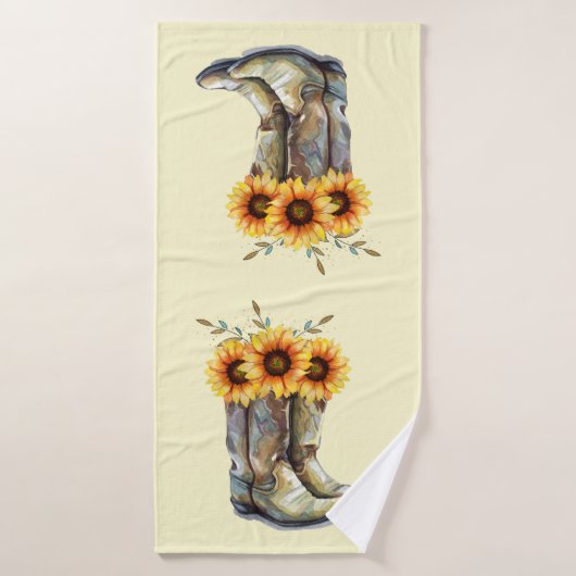 Rustic Cowboy Boots met zonnebloemen Bad Handdoek (Badhanddoek)