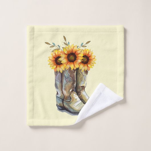 Rustic Cowboy Boots met zonnebloemen Bad Handdoek (Wasdoekje)