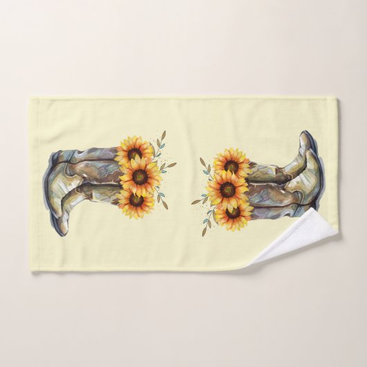 Rustic Cowboy Boots met zonnebloemen Bad Handdoek (Handdoek)