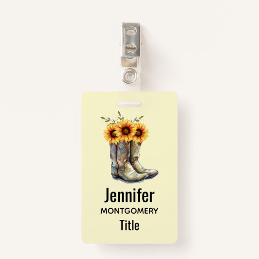 Rustic Cowboy Boots met zonnebloemen Badge (Voorkant met clip)