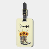 Rustic Cowboy Boots met zonnebloemen Bagagelabel (Voorkant verticaal)