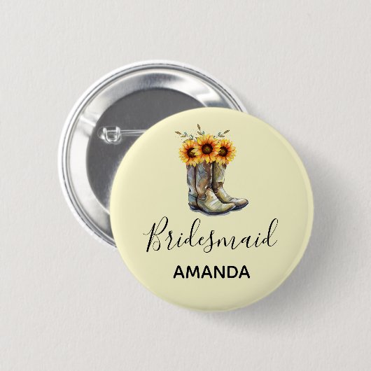Rustic Cowboy Boots met zonnebloemen Bridesmaid Ronde Button 5,7 Cm (Voorkant /achterkant)
