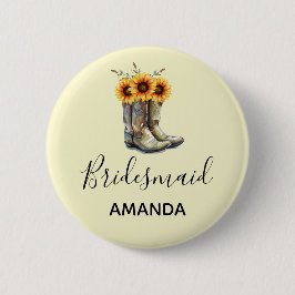 Rustic Cowboy Boots met zonnebloemen Bridesmaid Ronde Button 5,7 Cm