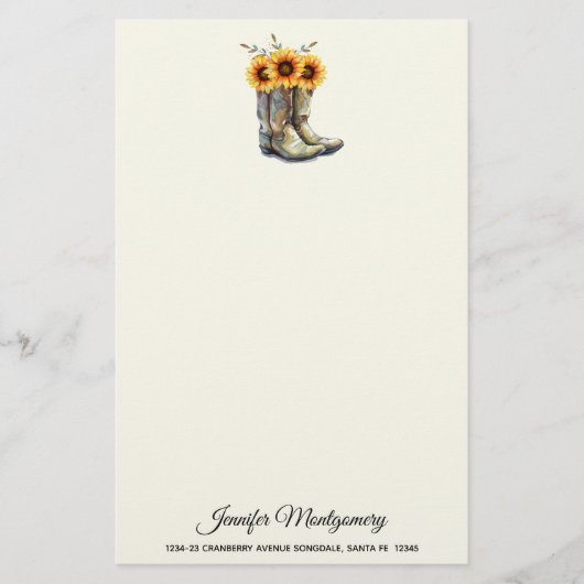 Rustic Cowboy Boots met zonnebloemen Briefpapier (Voorkant)