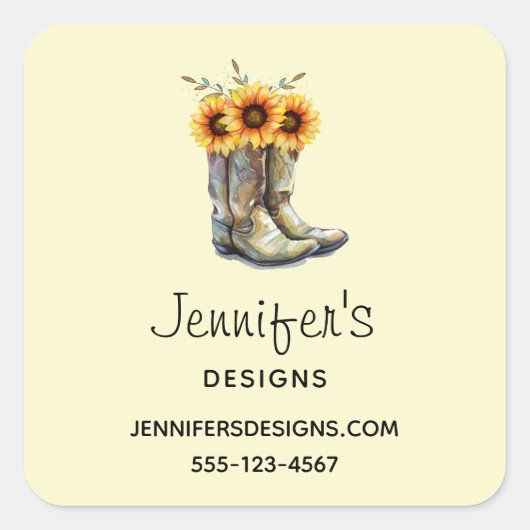 Rustic Cowboy Boots met zonnebloemen Business Vierkante Sticker (Voorkant)