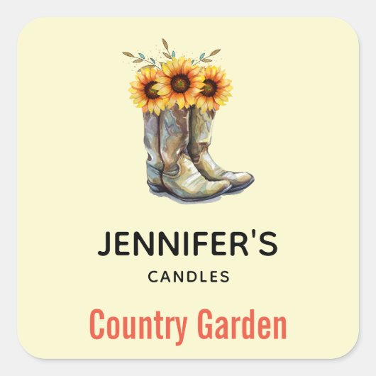 Rustic Cowboy Boots met zonnebloemen Candle Biz Vierkante Sticker (Voorkant)