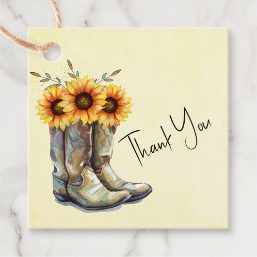 Rustic Cowboy Boots met zonnebloemen Dank je Bedankjes Labels (Voorkant)