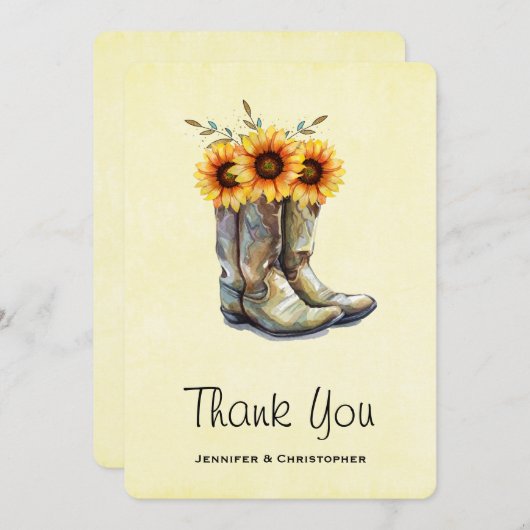 Rustic Cowboy Boots met zonnebloemen Dank je Bedankkaart (Voorkant / Achterkant)