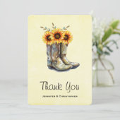 Rustic Cowboy Boots met zonnebloemen Dank je Bedankkaart (Staand voorkant)