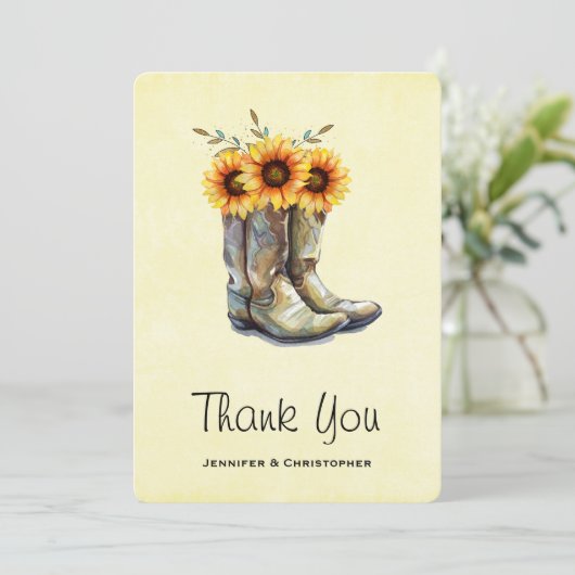 Rustic Cowboy Boots met zonnebloemen Dank je Bedankkaart (Staand voorkant)