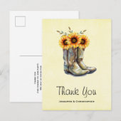 Rustic Cowboy Boots met zonnebloemen Dank je Briefkaart (Voorkant / Achterkant)