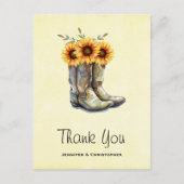Rustic Cowboy Boots met zonnebloemen Dank je Briefkaart (Voorkant)