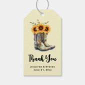 Rustic Cowboy Boots met zonnebloemen Dank je Cadeaulabel (Voorkant)