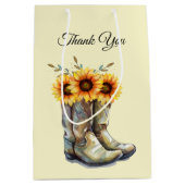 Rustic Cowboy Boots met zonnebloemen Dank je Medium Cadeauzakje (Voorkant)