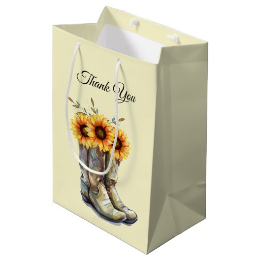 Rustic Cowboy Boots met zonnebloemen Dank je Medium Cadeauzakje (Voorkant Gekanteld)