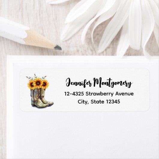 Rustic Cowboy Boots met zonnebloemen Etiket (Insitu)