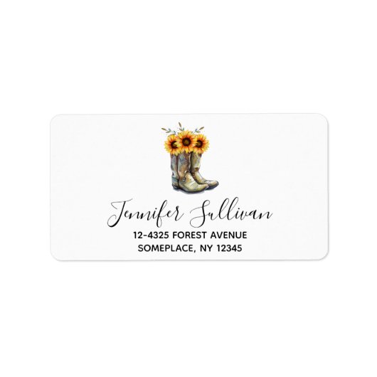 Rustic Cowboy Boots met zonnebloemen Etiket (Voorkant)