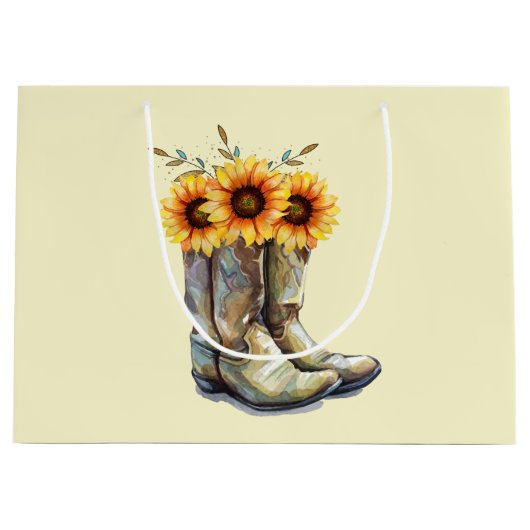 Rustic Cowboy Boots met zonnebloemen Groot Cadeauzakje (Voorkant)