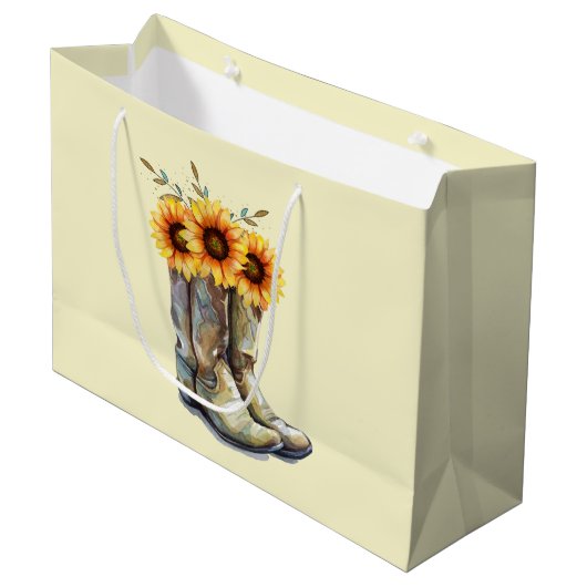 Rustic Cowboy Boots met zonnebloemen Groot Cadeauzakje (Voorkant Gekanteld)