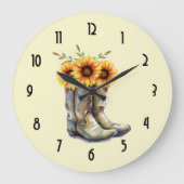 Rustic Cowboy Boots met zonnebloemen Grote Klok (Voorkant)