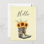 Rustic Cowboy Boots met zonnebloemen Hallo Briefkaart (Voorkant / Achterkant)