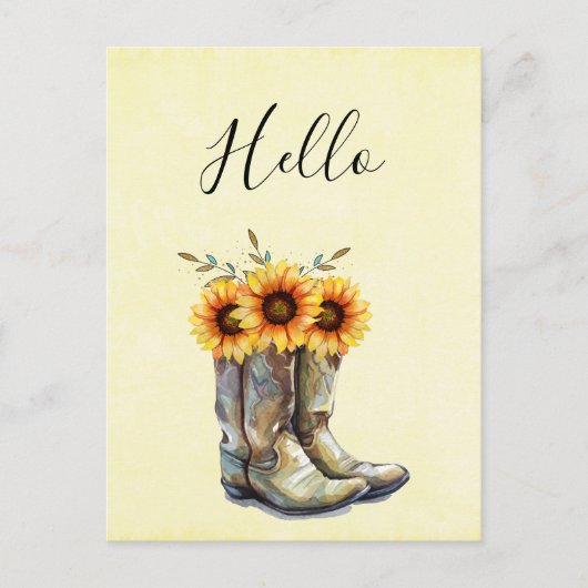 Rustic Cowboy Boots met zonnebloemen Hallo Briefkaart (Voorkant)
