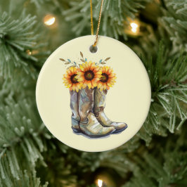Rustic Cowboy Boots met zonnebloemen Keramisch Ornament