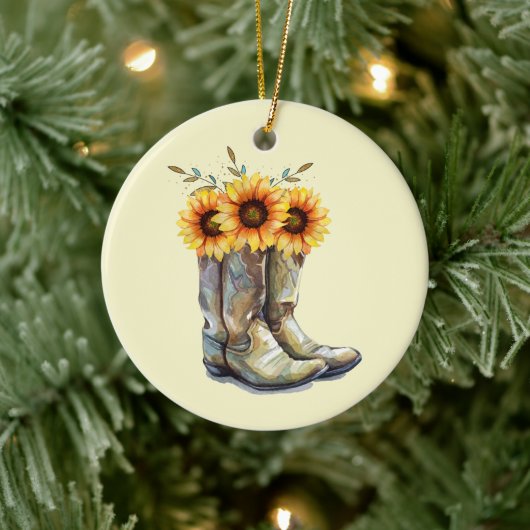 Rustic Cowboy Boots met zonnebloemen Keramisch Ornament (Boom)