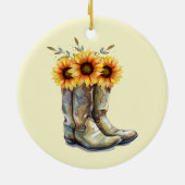 Rustic Cowboy Boots met zonnebloemen Keramisch Ornament (Achterkant)
