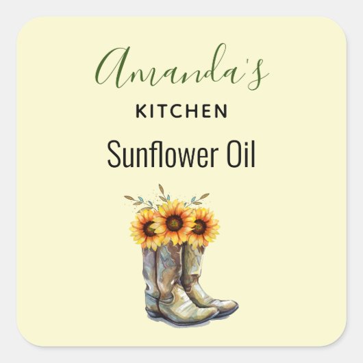 Rustic Cowboy Boots met zonnebloemen Kitchen Vierkante Sticker (Voorkant)