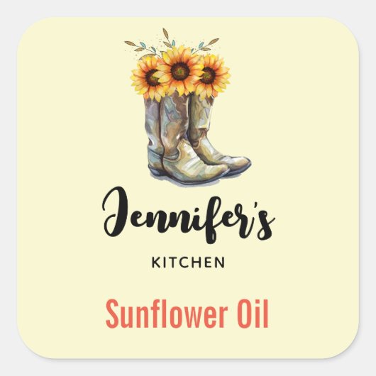 Rustic Cowboy Boots met zonnebloemen Kitchen Vierkante Sticker (Voorkant)