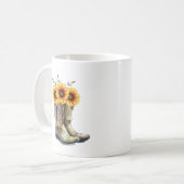 Rustic Cowboy Boots met zonnebloemen Koffiemok (Voorkant links)