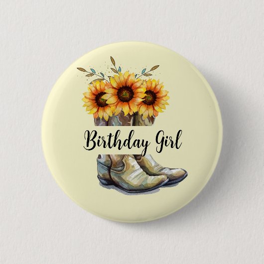 Rustic Cowboy Boots met zonnebloemen, meisje van z Ronde Button 5,7 Cm (Voorkant)