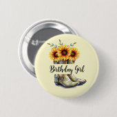 Rustic Cowboy Boots met zonnebloemen, meisje van z Ronde Button 5,7 Cm (Voorkant /achterkant)