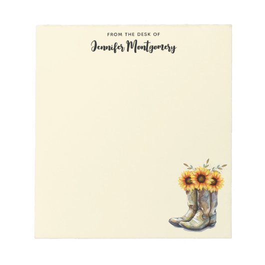 Rustic Cowboy Boots met zonnebloemen Notitieblok (Voorkant)
